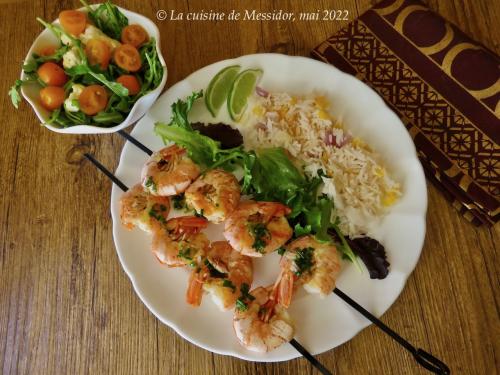 Brochettes de crevettes, lime et estragon frais + de Messidor