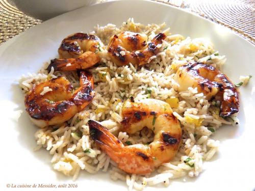 Crevettes bbq miel-sriracha sur riz orange-gingembre + de Messidor | Photo de Messidor