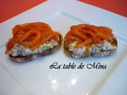 Caviar d'aubergines au chèvre frais et languettes de poivron de Mamina13 | Photo de Mamina13