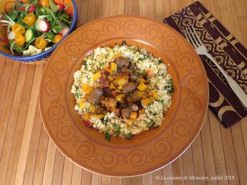 Poêlée de saucisses de canard à la bière + couscous aux pistaches + de Messidor | Photo de Messidor