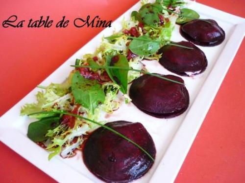 Ravioles de betterave au fromage frais, vinaigrette fraise/balsamique de Mamina13 | Photo de Mamina13