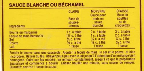 Sauce blanche ou béchamel de Benson's | Photo de PassionRecettes