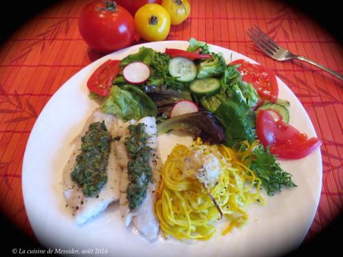 Filets d'aiglefin à la salsa verde et spaghettis de courgette de Messidor | Photo de Messidor