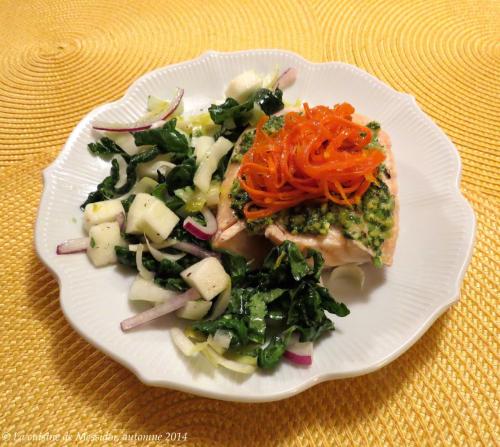 Pavés de saumon au pesto + confit de carottes au gingembre de Messidor | Photo de Messidor