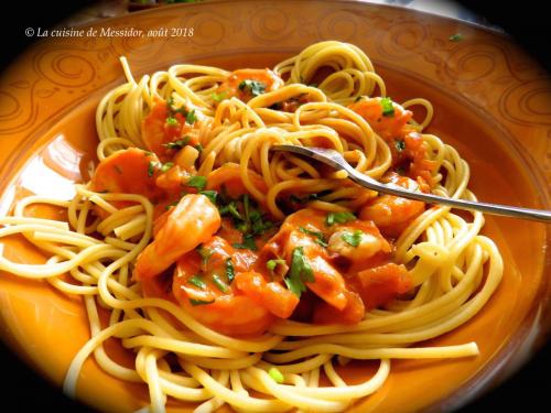 Spaghettis aux crevettes, sauce rosée de Messidor | Photo de Messidor