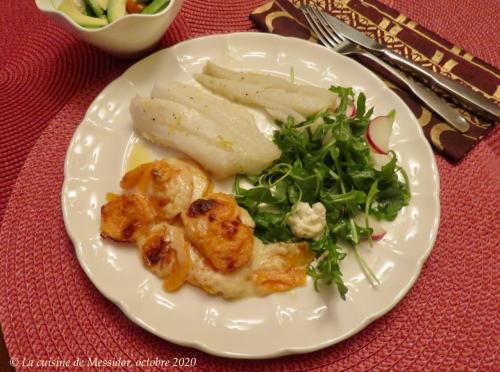 Gratins de patate douce, filets de flétan à l'estragon + de Messidor | Photo de Messidor