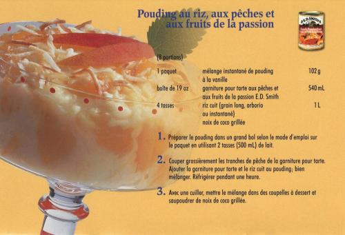 Pouding au riz, aux pêches et aux fruits de la passion de E.d. Smith | Photo de PassionRecettes