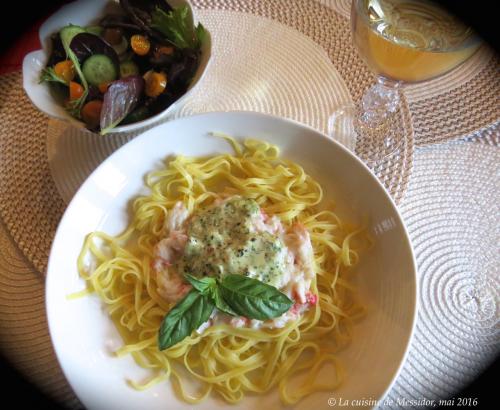 Pâtes au crabe des neiges et à la crème de pesto de Messidor | Photo de Messidor