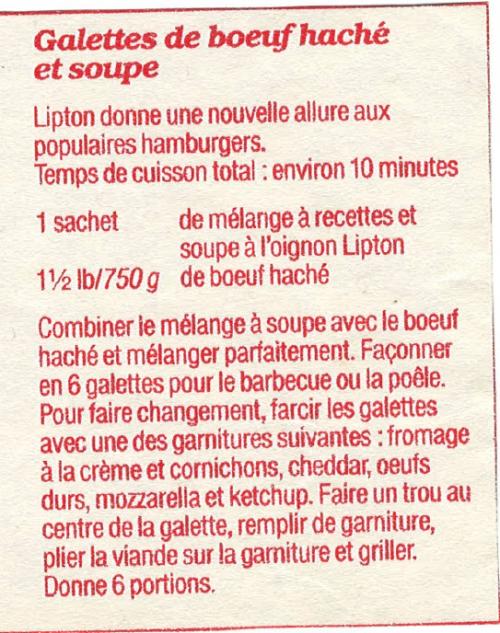 Galettes de boeuf haché et soupe de Lipton | Photo de PassionRecettes