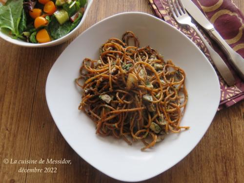 Spaghetti au pesto d'anchois et aux champignons + de Messidor | Photo de Messidor