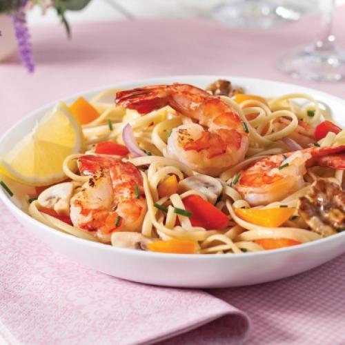 Linguines aux crevettes, champignons et poivrons de Jojobel | Photo de Jojobel