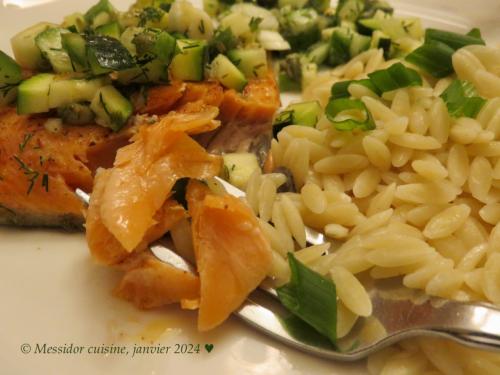 Pavés de truite, salsa verde à l'aneth + de Messidor | Photo de Messidor