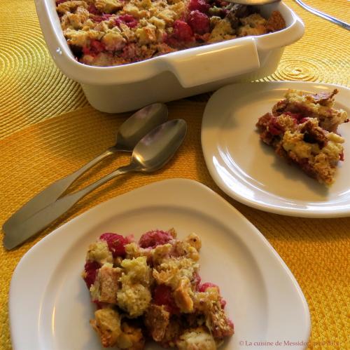 Pouding au pain aux framboises… et au chocolat blanc de Messidor | Photo de Messidor